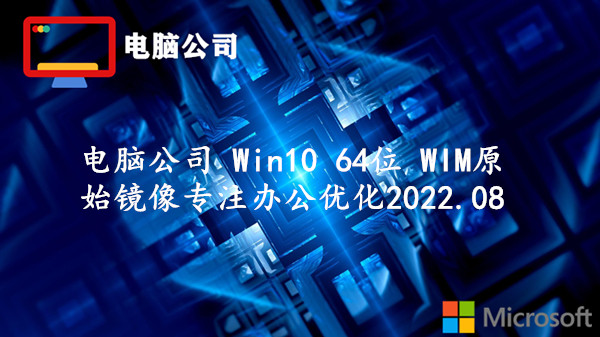 电脑公司 Win10 64位 WIM原始镜像_专注办公优化 2022.08