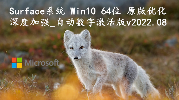 Surface系统 Win10 64位 原版优化深度加强_自动数字激活版 v2022.08