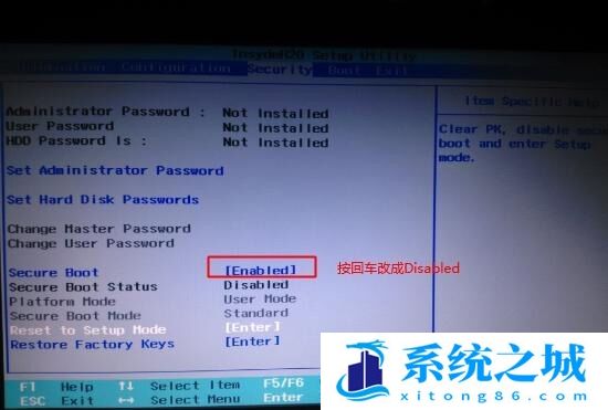 Secure Boot回车设置成Disabled