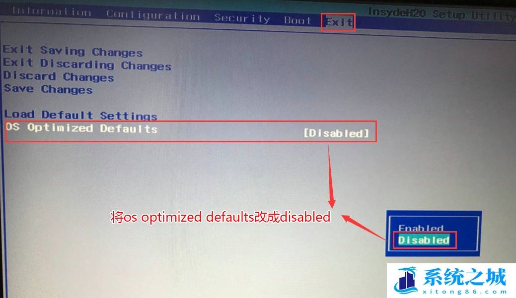 把OS Optimized Defaults设置为Disabled